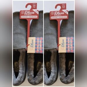 2 PAIR Dluxe by Dearfoams Indoor/Outdoor Suede W Shearling Lining - Size 12 Only